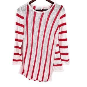 Habitat Small White Coral Pink Wearable Art Open Knit Abstract Blouse Shirt Top
